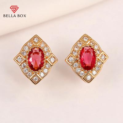 Lussuosi Orecchini a Lobo a Forma di Rombo Color Oro con Zirconia Cubica Rossa Brillante Accessori per Orecchie da Donna Gioielli Nuovi alla Moda