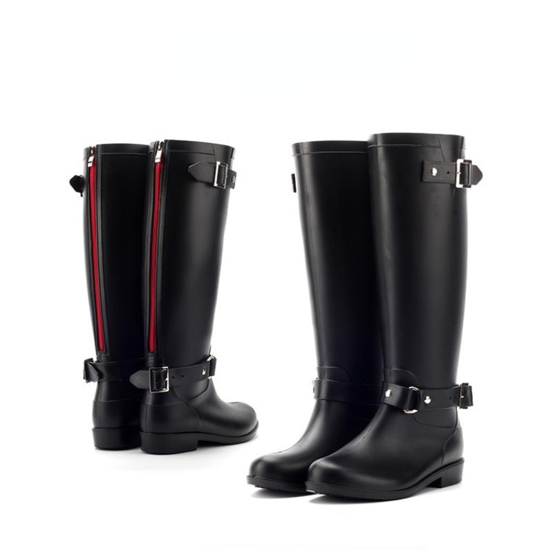 

Fashion Rubber Boots for Women Waterproof Work Fashion Back Zipper Round Toe High Rain Boots Woman Water Shoes Botas De Caza Espanolas 36