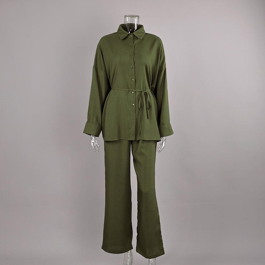European and American New Products, Lazy Style, Solid Color Straps, Cardigan, Drape Wide-leg Pants, Casual Two-piece Set, Women's Pajamas, Loungewear