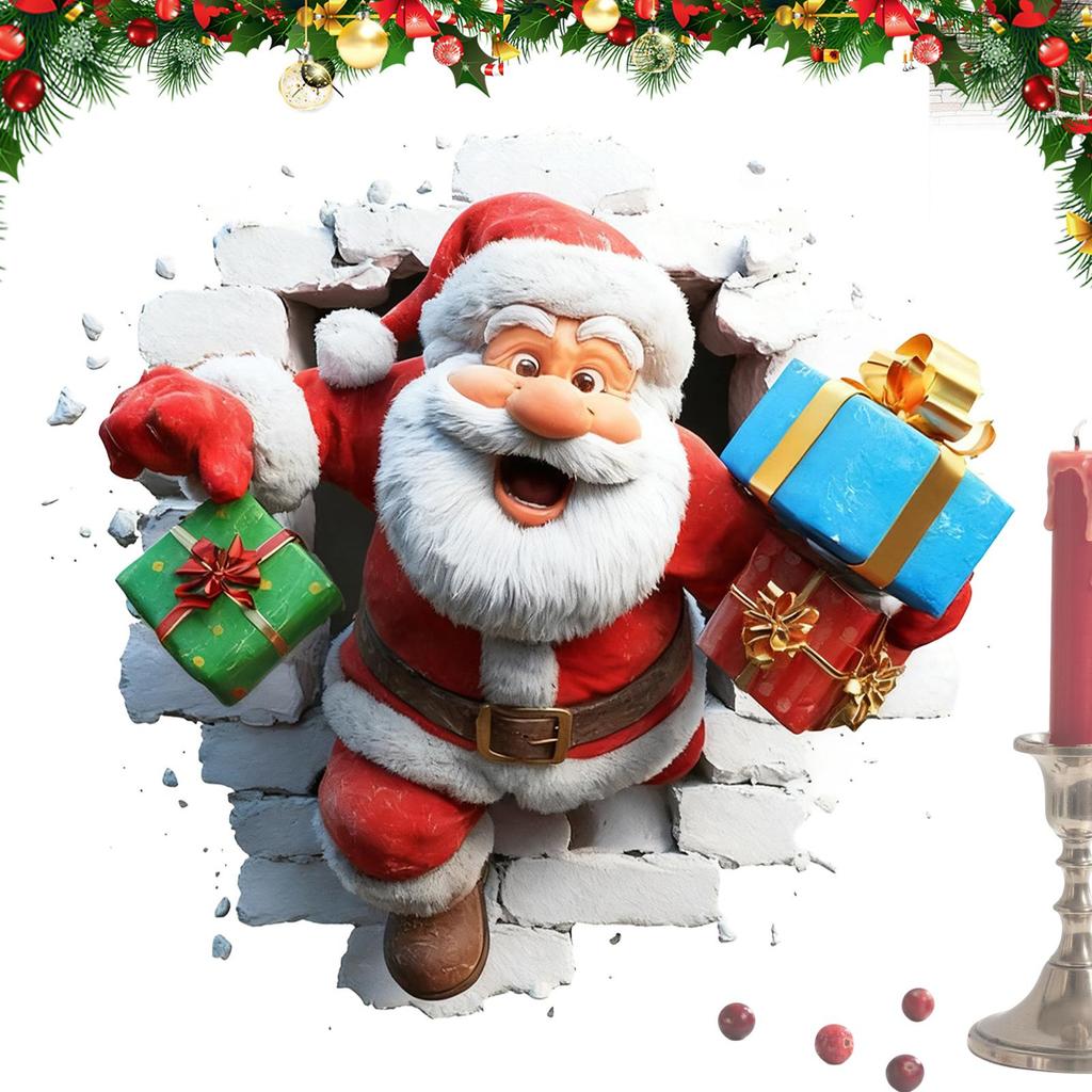 Christmas Creative Wall Sticker 3D Effect Peel and Stick Funny Christmas Cartoon Decals Winter Holiday Home Decor Stickers