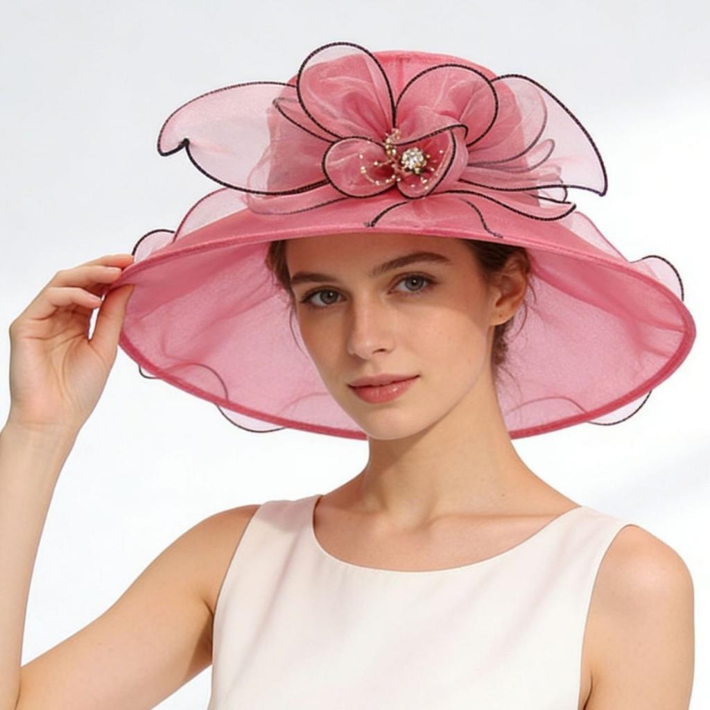 Summer Hat Women's Foldable Outdoor Sunshade Flat Top Top Hat Flower Organza Sunscreen Hat Design Sense
