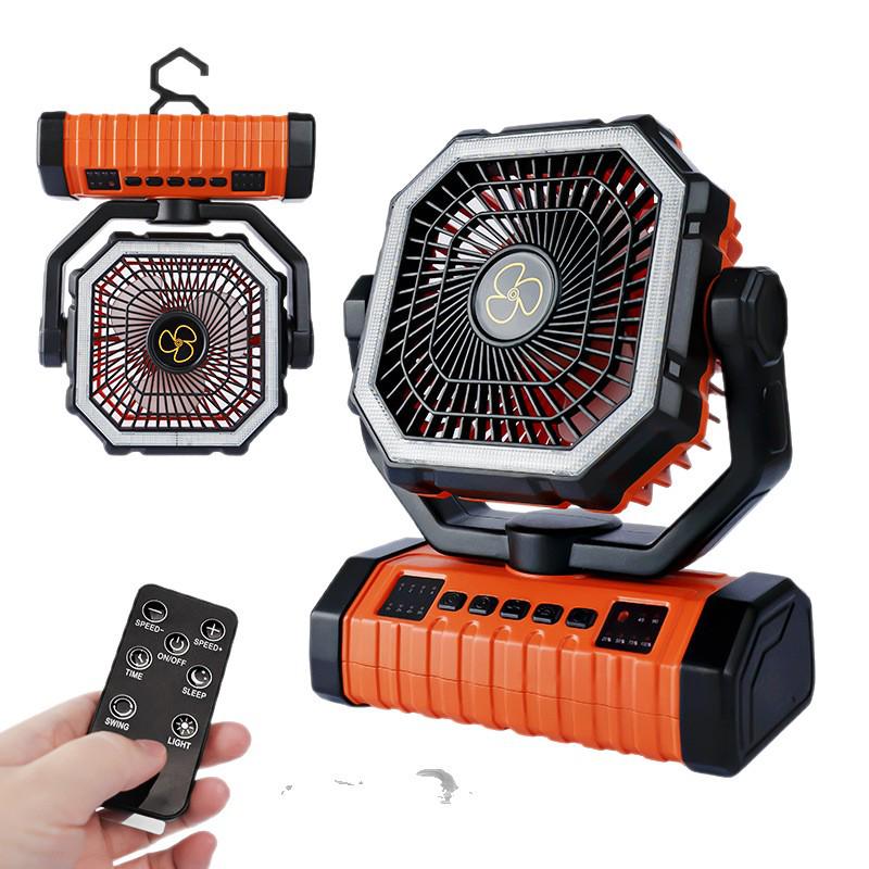 Rechargeable Oscillating Camping Fan with Remote Control & LED Light
