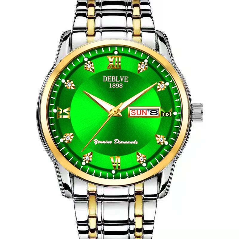 Men's Swiss Double Calendar Watch with Alloy Steel Band, Waterproof & Luminous.