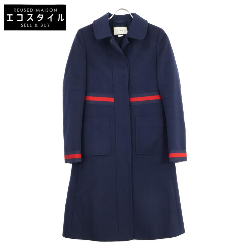 GUCCI 475970 Navy Wave Detail Wool Single Coat coat 38 NavyUsed