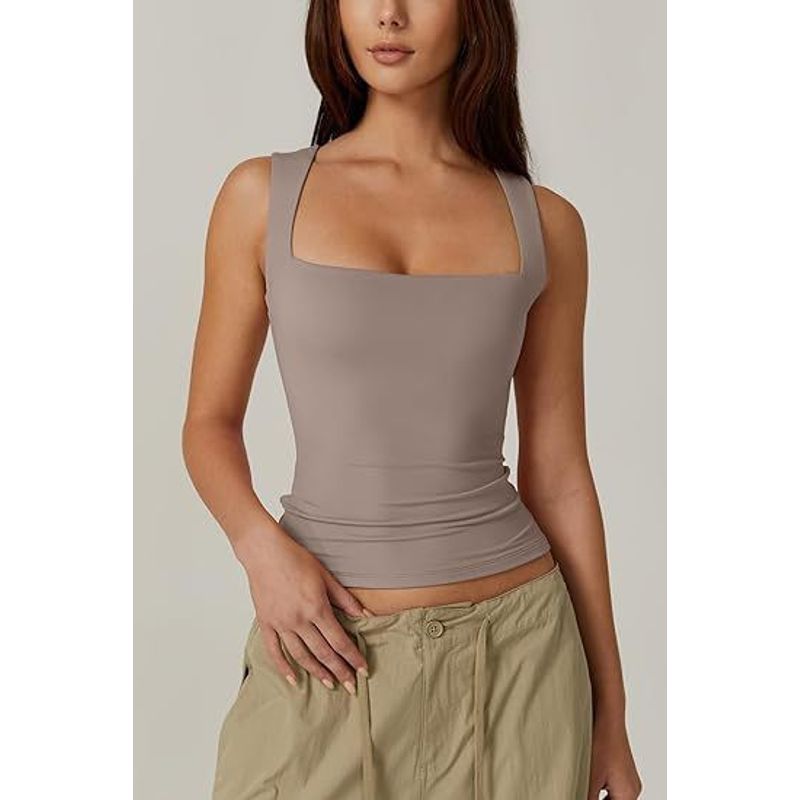 Square-Neck Sleeveless Vest T-shirt Fashion Solid Color Square Collar