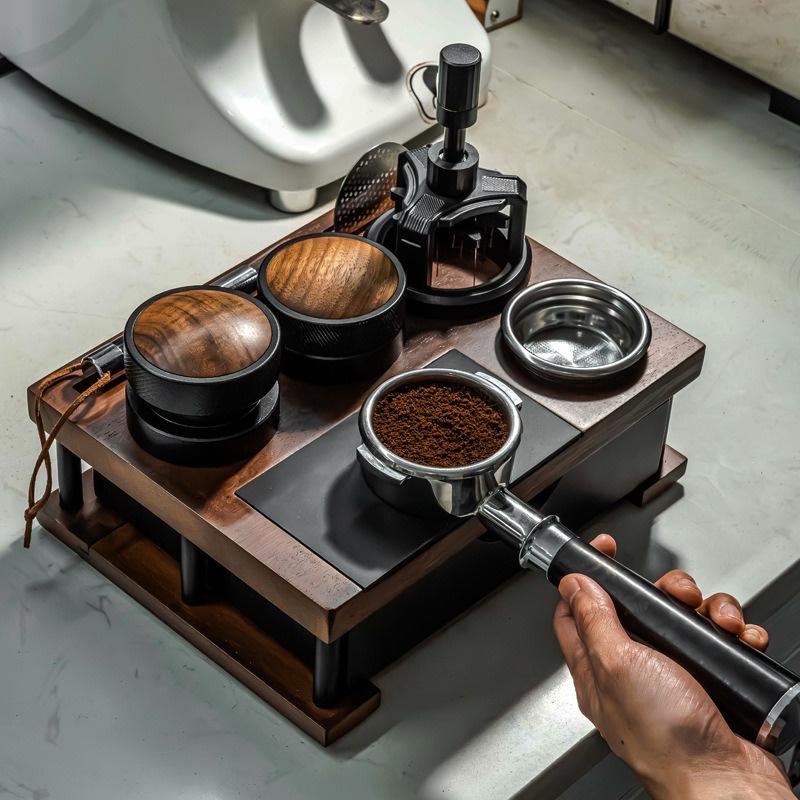 51-58MM Universelle Kaffeetamper-Station Ständer Holz Kaffee-Organizer-Box für Siebträger Verteiler & Puck-Sieb Kaffeewerkzeuge