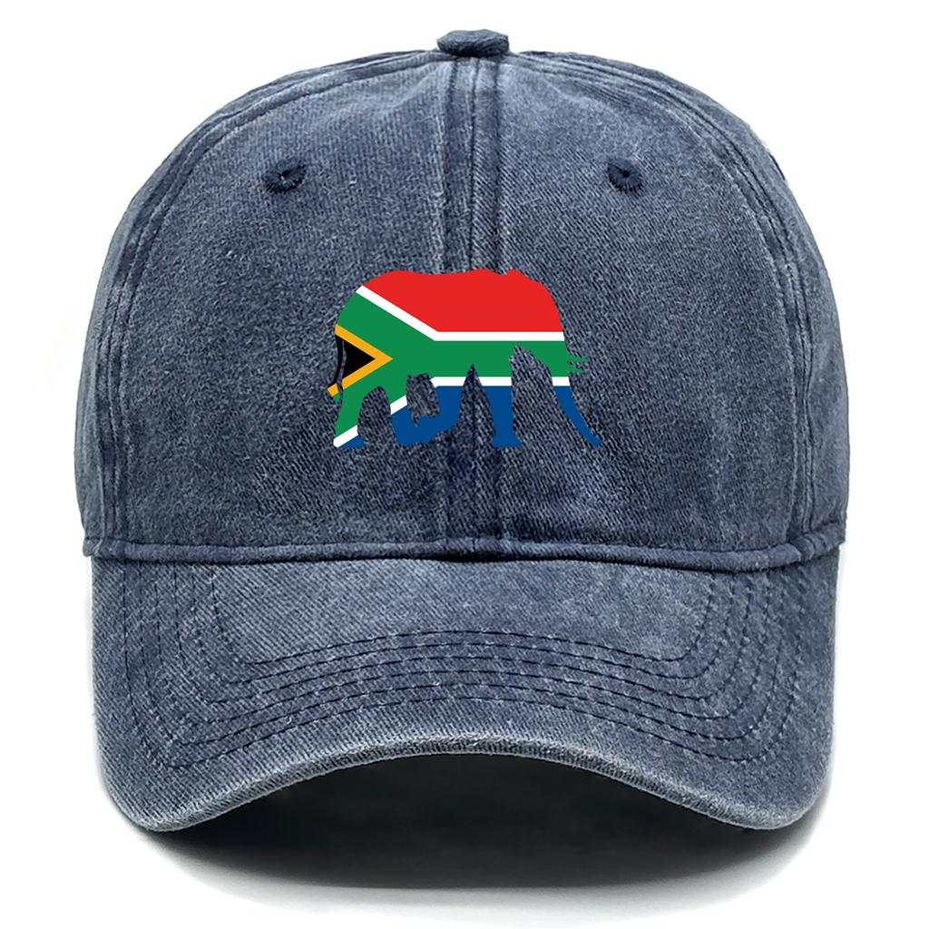 African Elephant Flags Print Adjustable Caps Rhinoceros Flags Washed Cotton Trucker Hat Inelastic Cotton Snapback Sun Hat