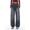 Women Vintage Blue Cargo Jeans 2000s Y2k High Waist Denim Pants Harajuku 90s Retro Wide Leg Trousers Clothes
