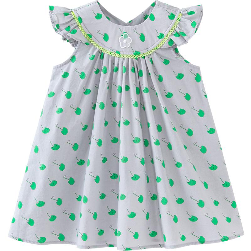 Minibala Girls' Summer Floral Cotton Flutter Sleeve Dress
