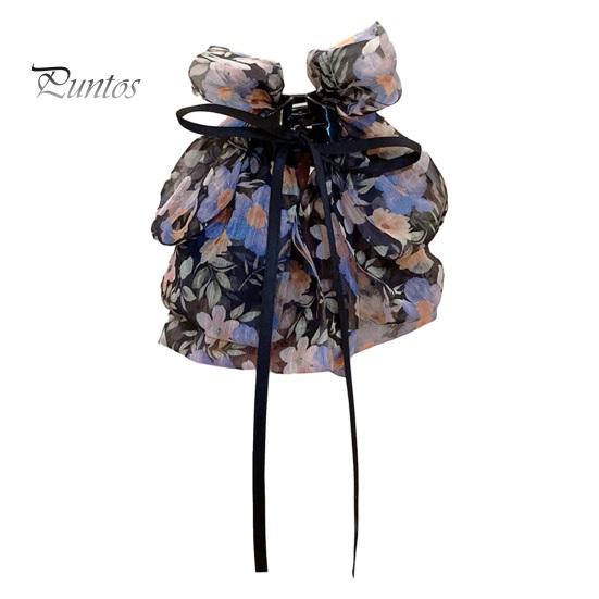 

Элегантная заколка для волос с милым цветочным принтом, большой декор в виде банта, коготь для волос, хвостик для девочек, лента с крабами, нескользящие аксессуары для волос синий/чёрный