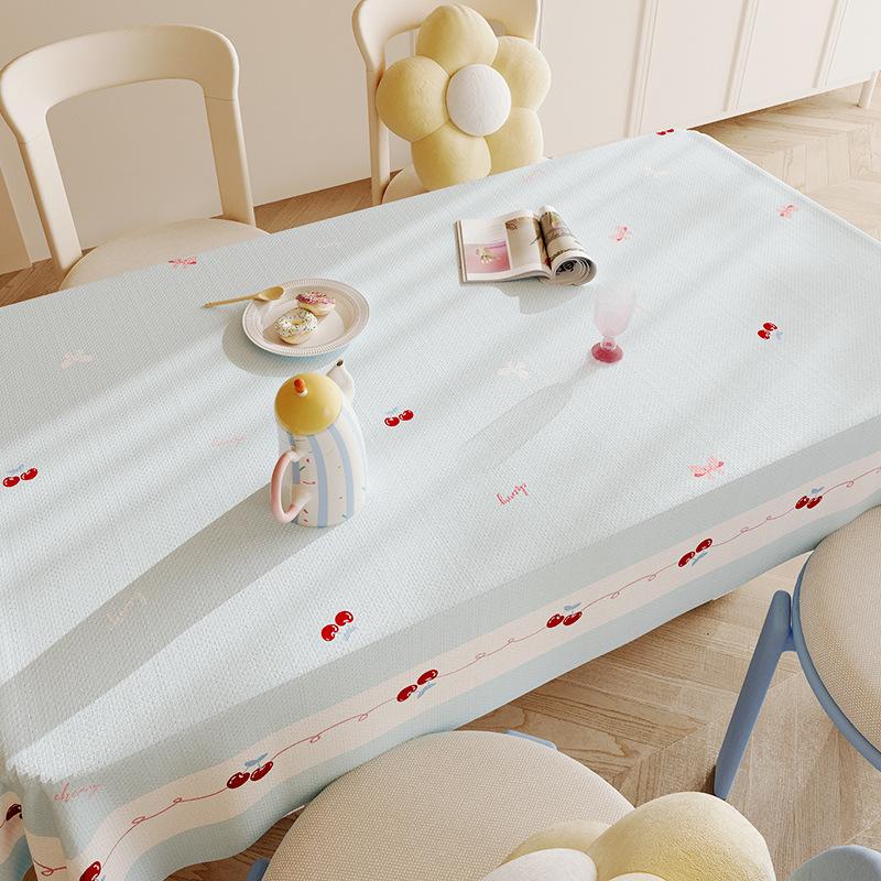 Korean Cherry Grid Pvc Dining Table Cloth Waterproof Morning Sweet Living Alone Girl Breakfast Table, Decorative Cover Cloth