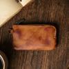 Handmade Vintage Genuine Leather Coin Purse Mini Zipper Wallet Cowhide Key Holder Small Pouch Retro Change Bag for Men Women