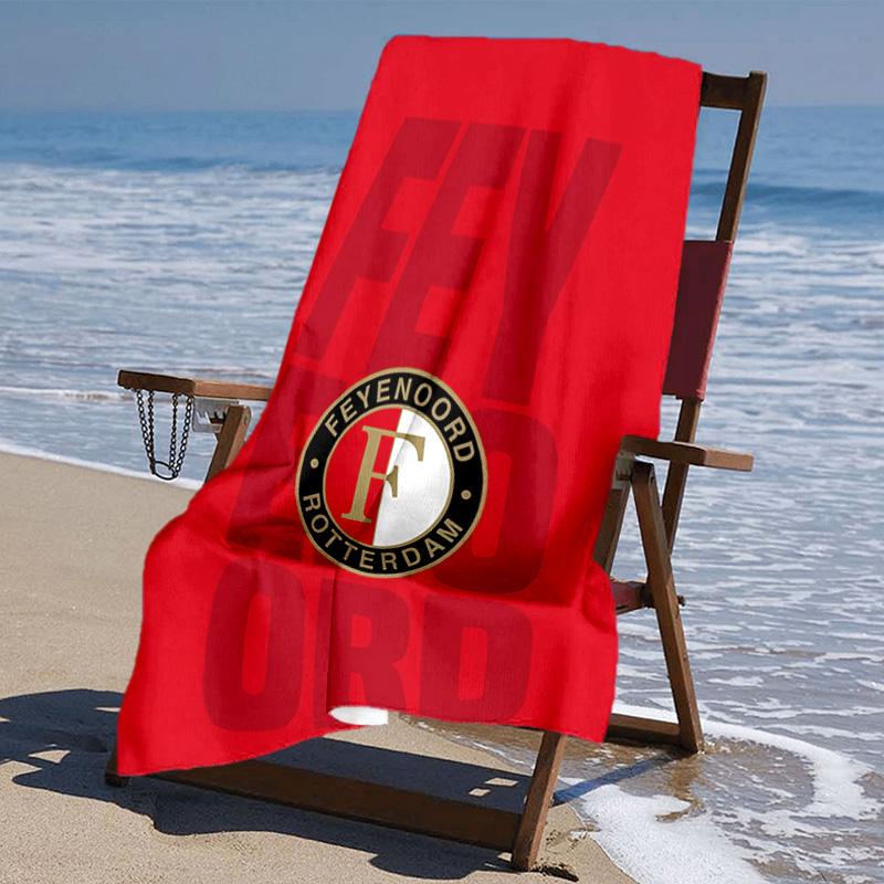 proof beach towel with Feyenoord Rotterdam logo pattern - soft,absorbent,quick-drying,machine washable - perfect for swimming,camping,bathing