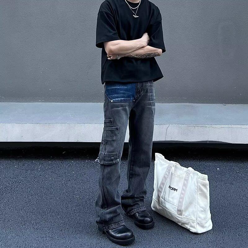Hong Kong trendy men spring and autumn new personalized letter jeans hip hop ins trendy high street trendy ruffian handsome trousers