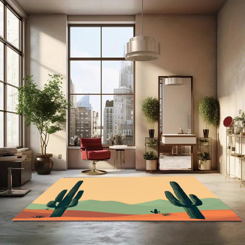 

Desert Cactus Rug Boho Geometric Living Room Rug Entryway Doormat Non Slip Soft Easy Clean Durable Western Home Decor Carpet 40X60cm