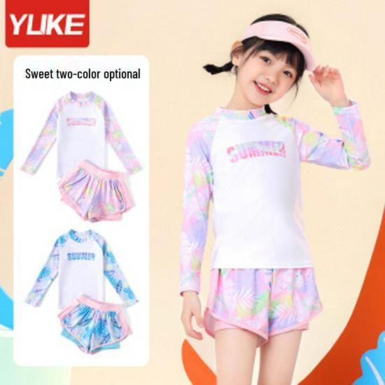 Girl's Long Sleeve Split Swimsuit - Small, Medium, Large, Summer Sunscreen