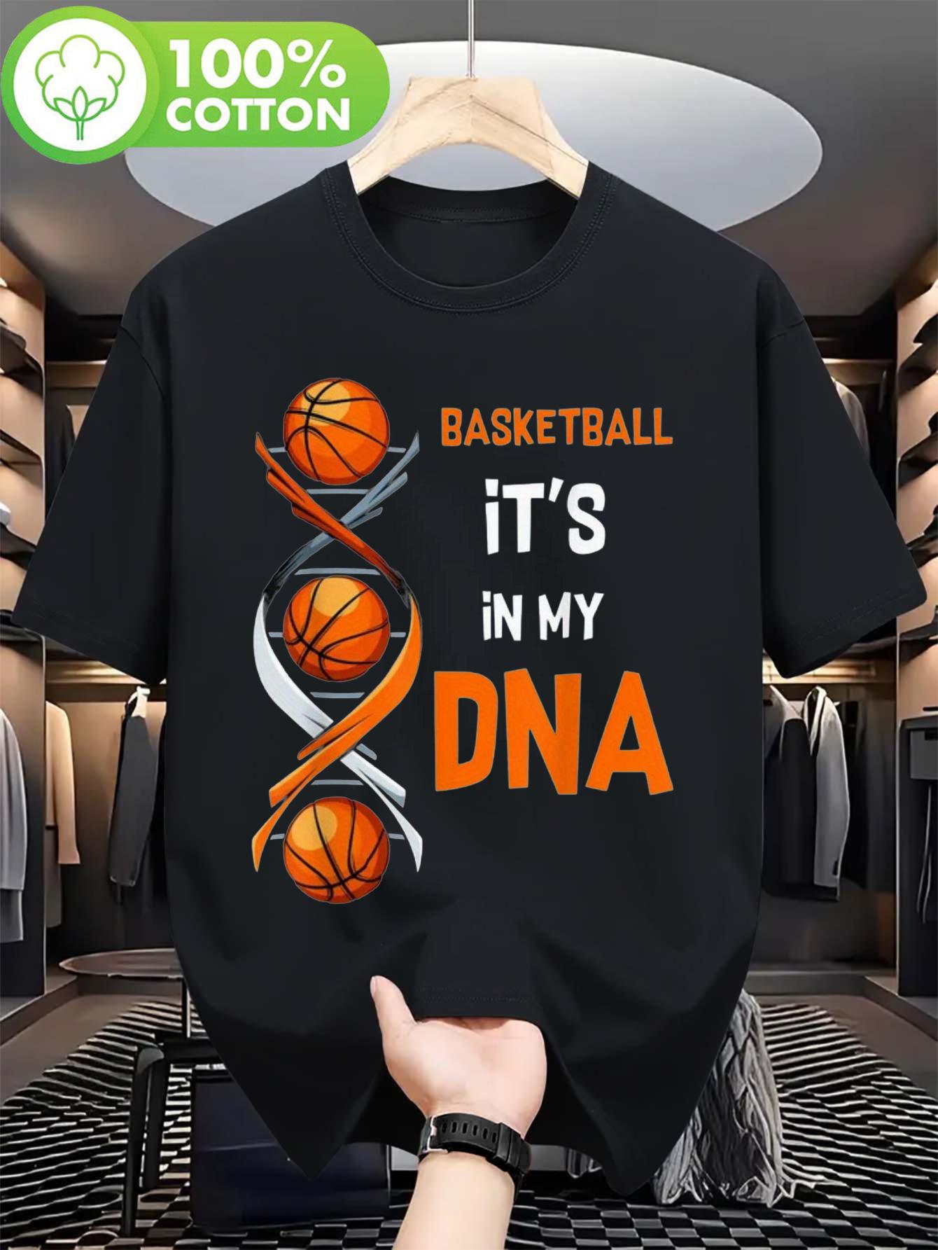 

PLUS SIZE Basketball Graphic T-shirt - It s in My DNA Black Cotton Slim Fit Tee with Orange/White Print XXXL