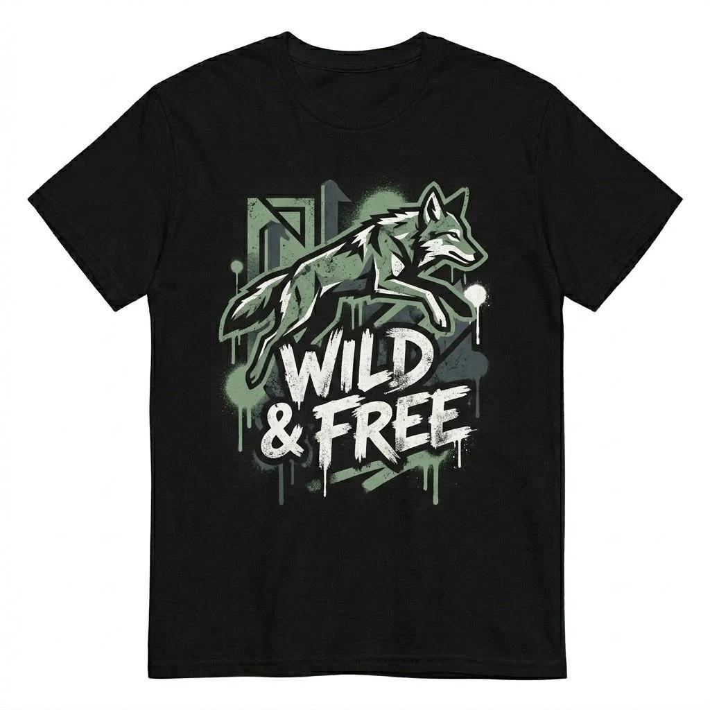 Men s Wild & Free Wolf Graphic T-Shirt Casual Streetwear Urban Graphic Tee XS