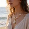 Exaggerated Abalone Shell Pendant Necklace for Women Shell Starfish Necklaces Fashion Imitation Pearl Bead Chain Jewelry Gift