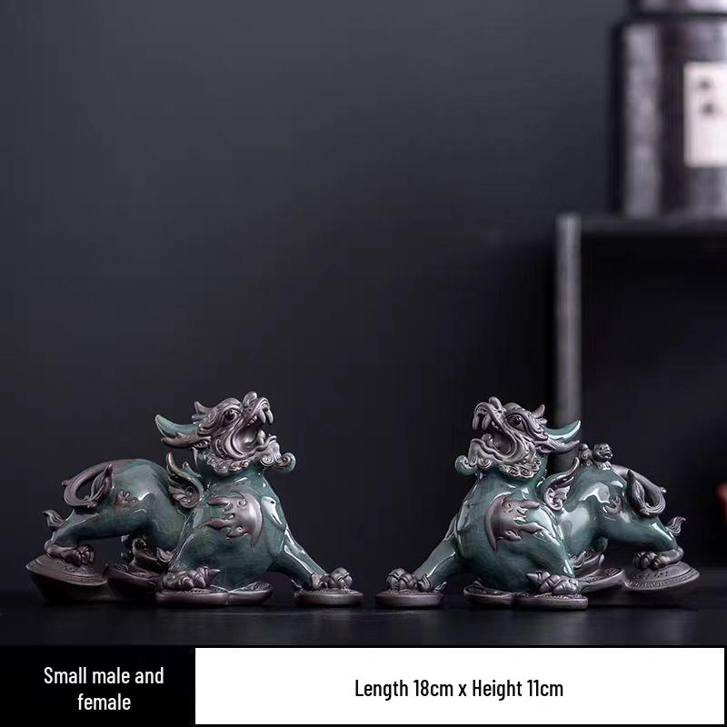 Chinese Ceramic Pixiu Tea Pet Pair - Home, Office, or Living Room Decor