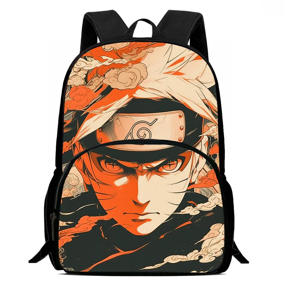 Cartoon NARUTO Pattern Lightweight Backpack With Front Pocket Adjustable Shoulder Strap Unisex Suitable For Children Age 6-10