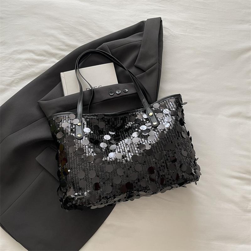 Fashion sequined bag women's 2025 new niche trend bucket shoulder bag commuter versatile large-capacity tote bag