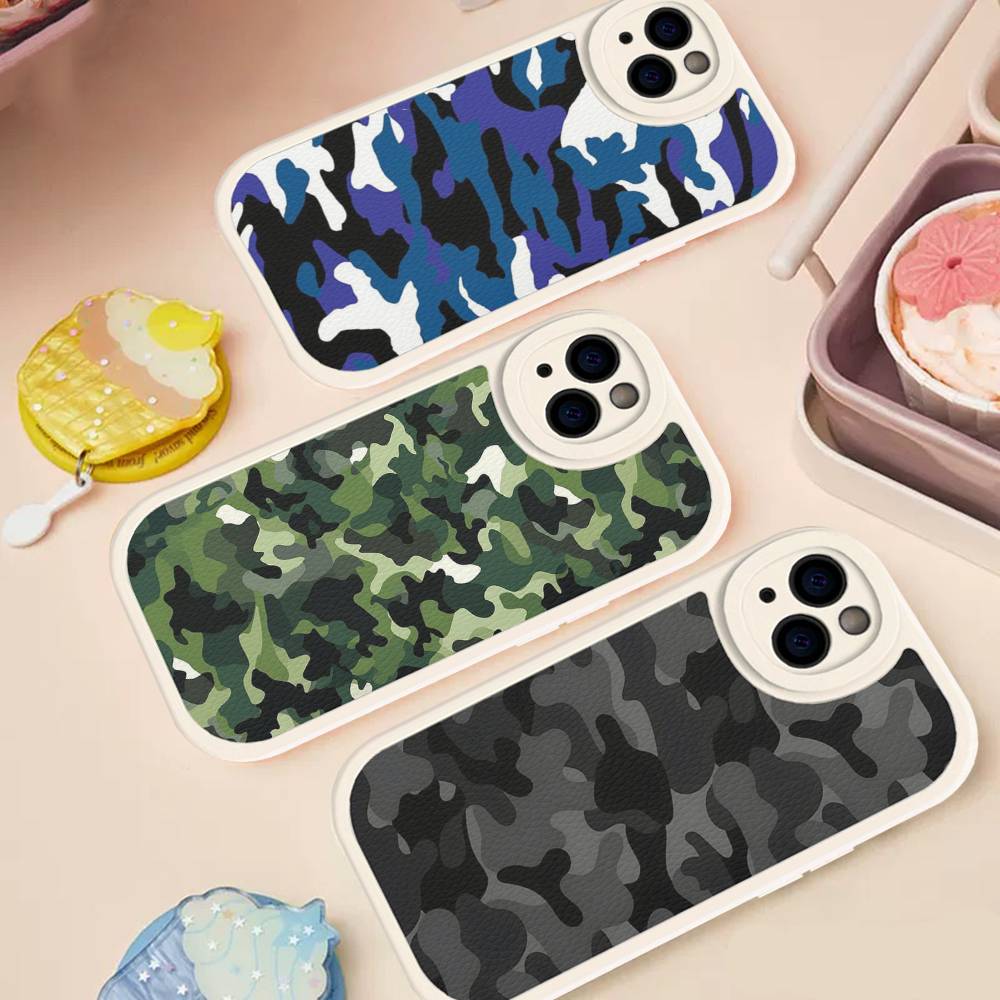 Camouflage Camo Military Army Phone Case For IPhone 16 15 14 11 12 13 Pro Max Plus Back Leather Shell