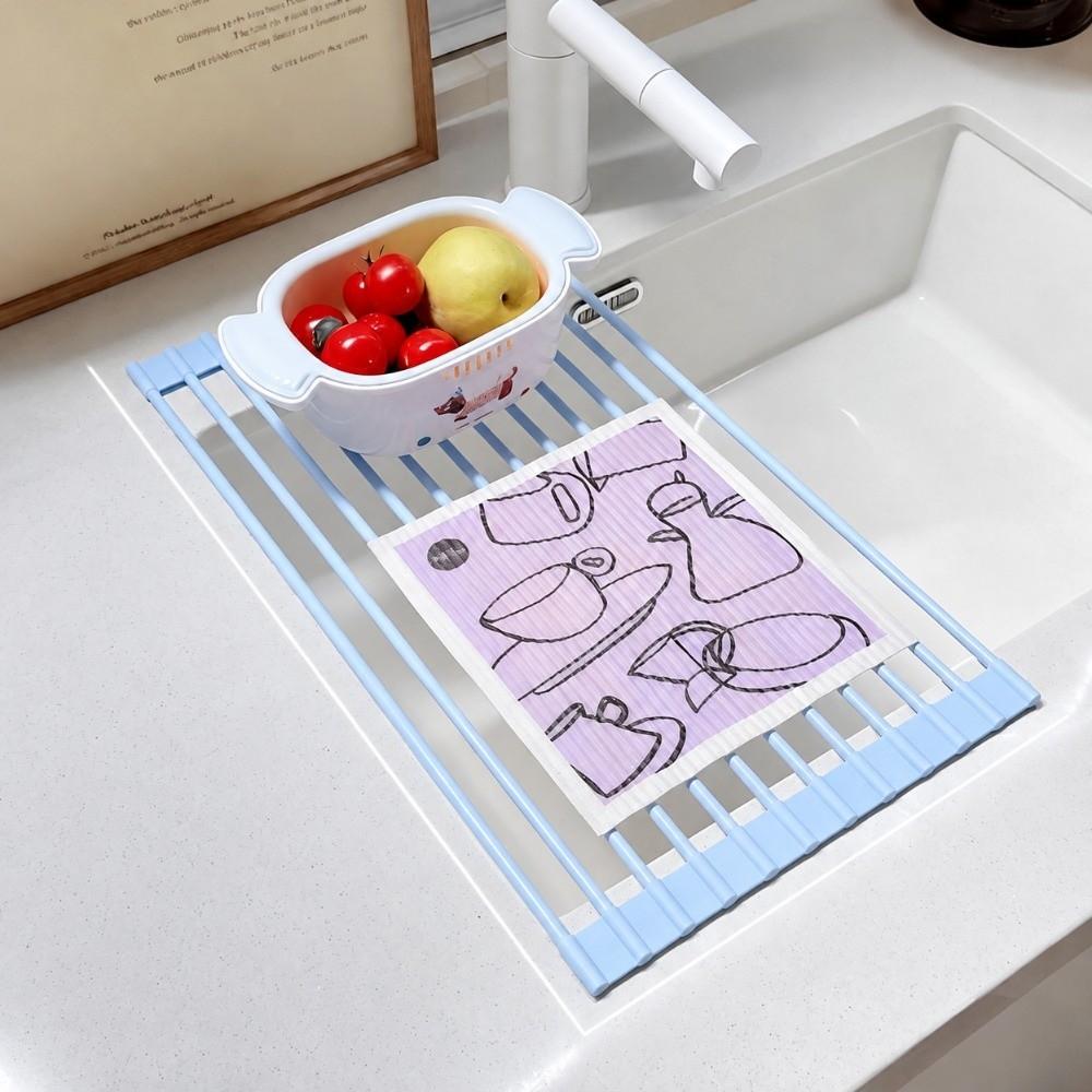 Silicone Silicone Over Sink Dish Drainer Roll Up Drain Basket Drain Grille Kitchen Sink