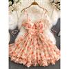 Sweet Chest Pad Orange Sling Dress Lace