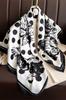 White Scarf 90x90 with Black Polka Dots and Flowers - Elegance in Contrast Style