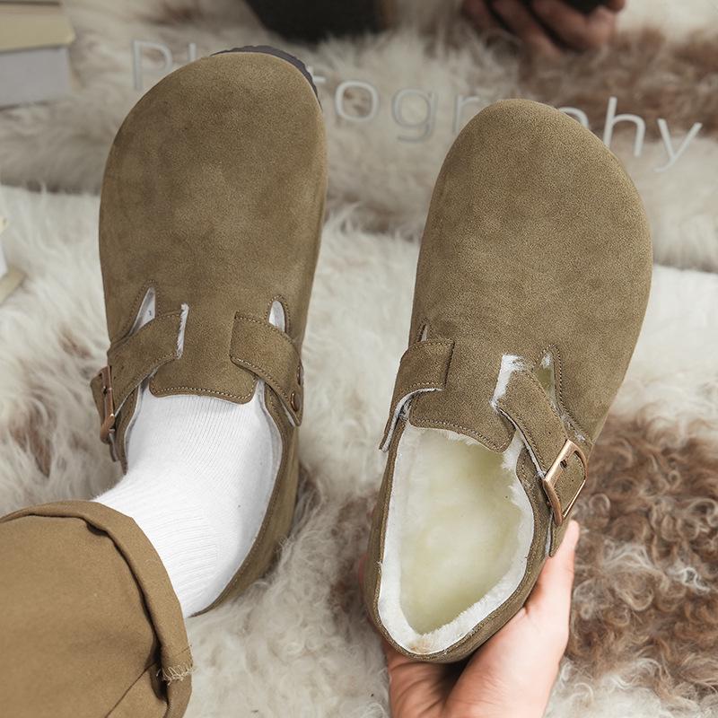 2025 Winter Cotton Warm Closed-Toe Birken Cork Slippers for Men & Women