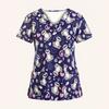 Clinical Uniform Woman Animal Cartoon Print V-Neck Micro-Stretch Dental Nursing Tops Short Sleeve Summers Uniforms Women Medical