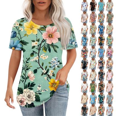 Women's Retro Printed Fashion Casual Round Neck Short Sleeve T-Shirt Top