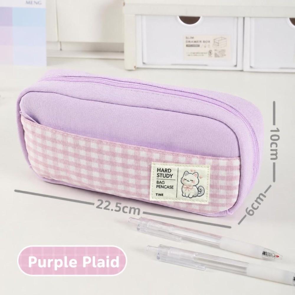 Pastel Color Pen Bag Gingham Check Pencil Pouch Portable Stationery Storage Bag  Back To School