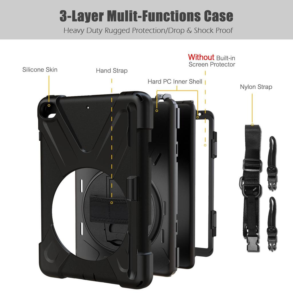 Mini4/mini5 Tablet Protective Cover with Hand Strap, Rotating Bracket, Shoulder Strap; 3-Layer Anti-Fall Shell