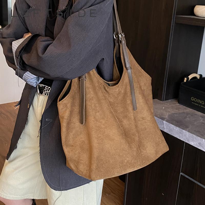 Women's Large Capacity Suede Shoulder Tote Bag Retro Casual Daily Work Travel Hobo Bags 2026 New Luxury Fashion Handbags