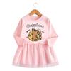 Koreanisches Frühjahrs- und Herbst-Baby-Mädchen Cartoon Rüschen Langarm Netz Prinzessinnenkleid