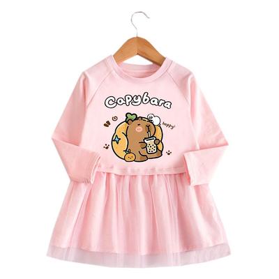 Korean Spring & Autumn Baby Girl Cartoon Ruffle Long Sleeve Mesh Princess Dress