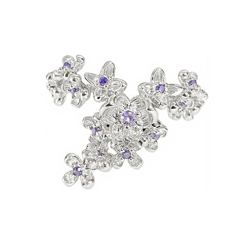 Super Fairy Light Luxury High-End Purple Zircon Row Diamond Flower Opening Ring Niche Full Of Diamonds Sweet And Cool Personality Ring Woman