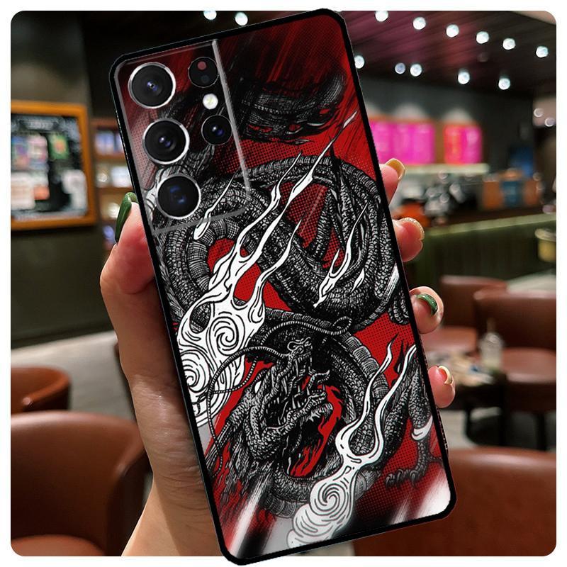 Japanese Wave Anime Dragon Phone Case For Samsung Galaxy S24 Ultra S20 S21 S22 S23 S25 Ultra S9 S10 Plus S25 FE Cover