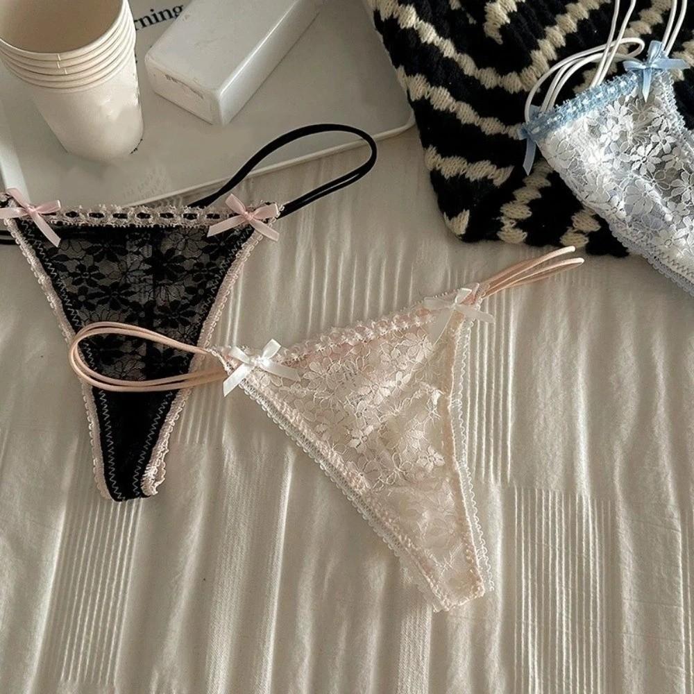 Transparent Underwear for Women Bow Panties Mesh Lace Briefs Sweet Flower Lace Thong  Girl