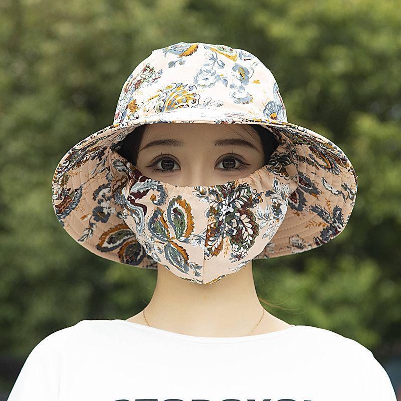 Women's UV protection mask hat integrated summer bucket hat mother sun hat tea picking hat sunshade mask