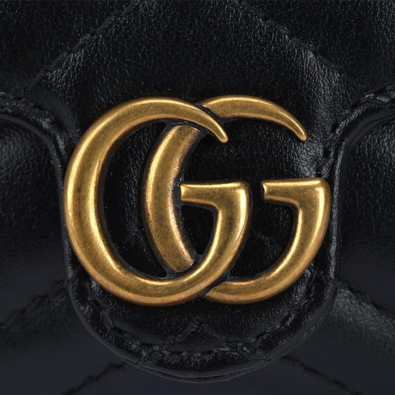 Gucci GG Marmont Distressed Gold Logo Chain Shoulder Strap Quilted Leather Coin Purse Handbag Super Mini Women's Black