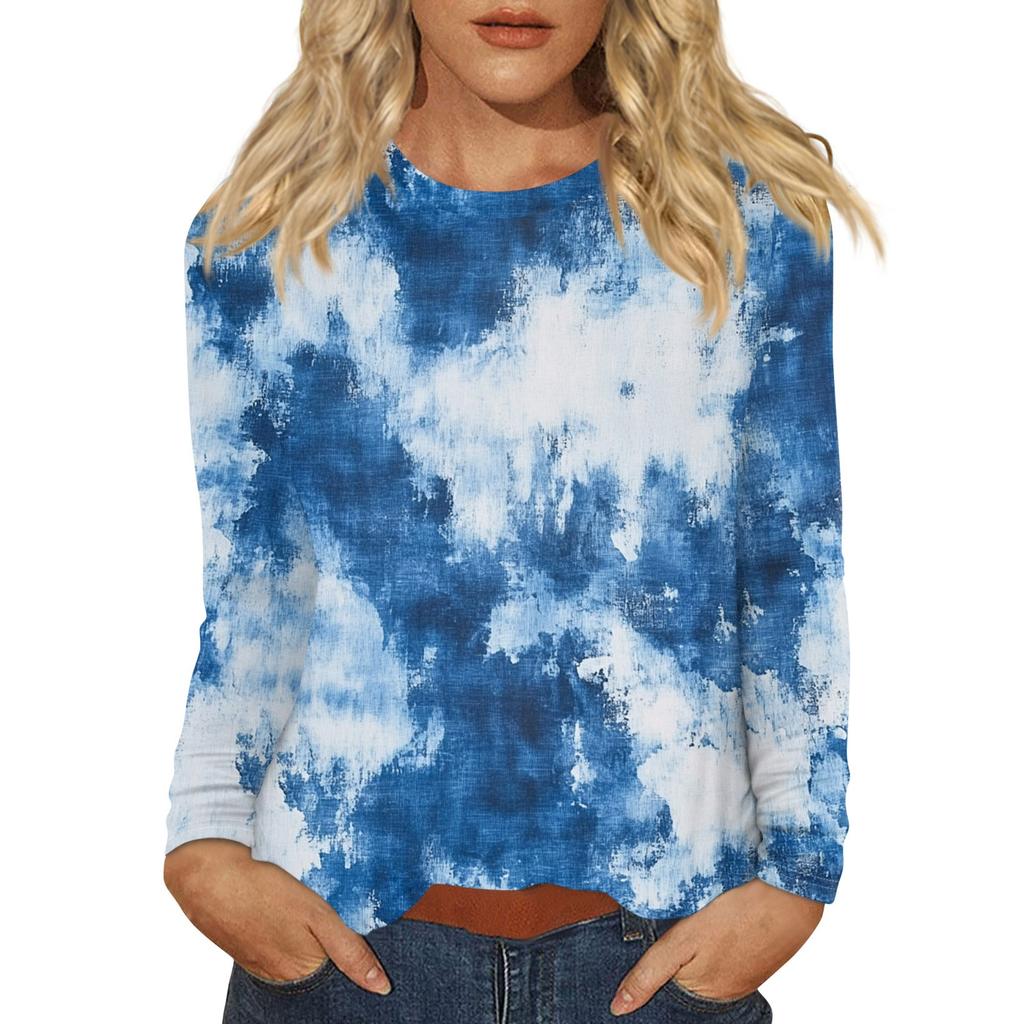 Women's Fashion Casual Round Neck Long Sleeve Printed T-shirt Top