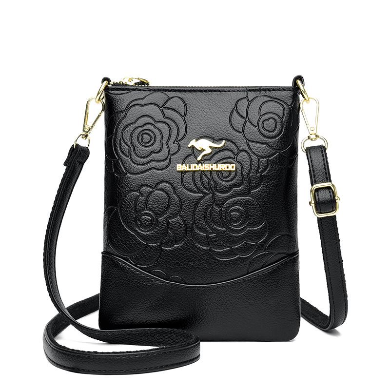 Multi-layer Large-capacity Single-shoulder Bag Rose Embossed Fashionable and Simple Crossbody Bag