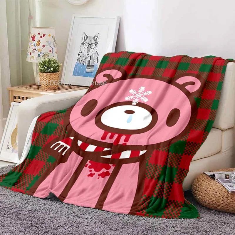 Cartoon Gloomy Bear Printed Blanket for Beds Sofas Warm Soft Flannel Blanket Gift