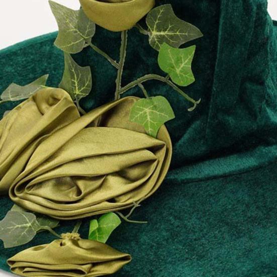 Rose-Lace Decor Witch Hat Halloween Green Party Cosplay Hat Magical Mystery Role-play Witch Hat Costume Accessory