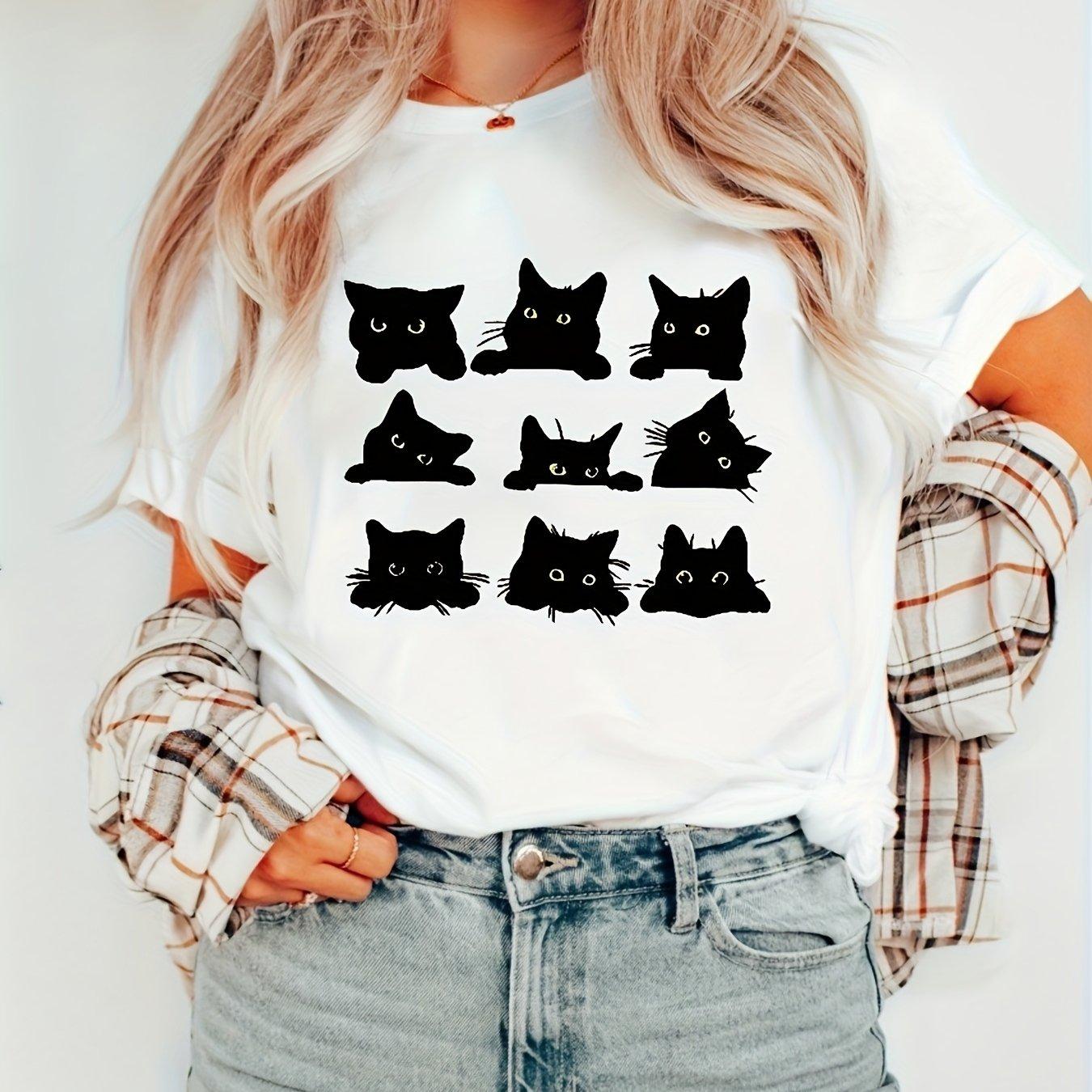

Womens Plus Size Cute Cat Pattern Tshirt Pure Cotton Breathable Fashionable and Versatile Unisex Streetwear Oversized 4XL