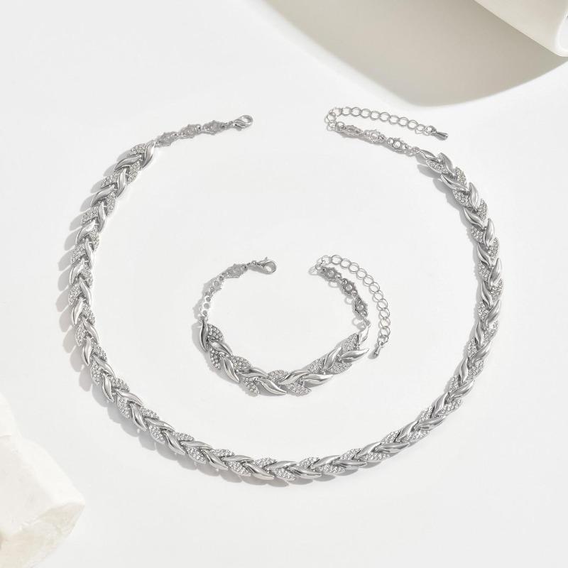 Personalized Willow Leaf Diamond Bracelet Necklace Set Glitter Full Diamond Banquet Party Jewelry