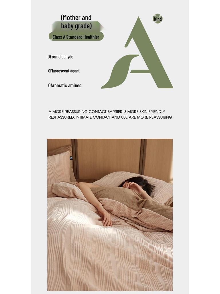 Japanese Class A Full Matte Velvet 3D Carved Mother-Baby 4-Piece Winter Bedding Set